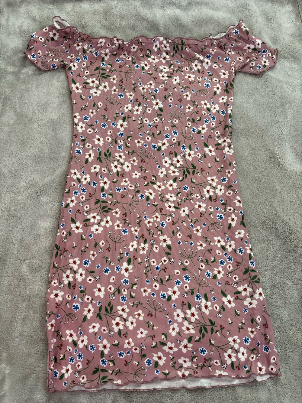 SHEIN Dusty Pink One-Shoulder Floral Ruffle Mini Dress